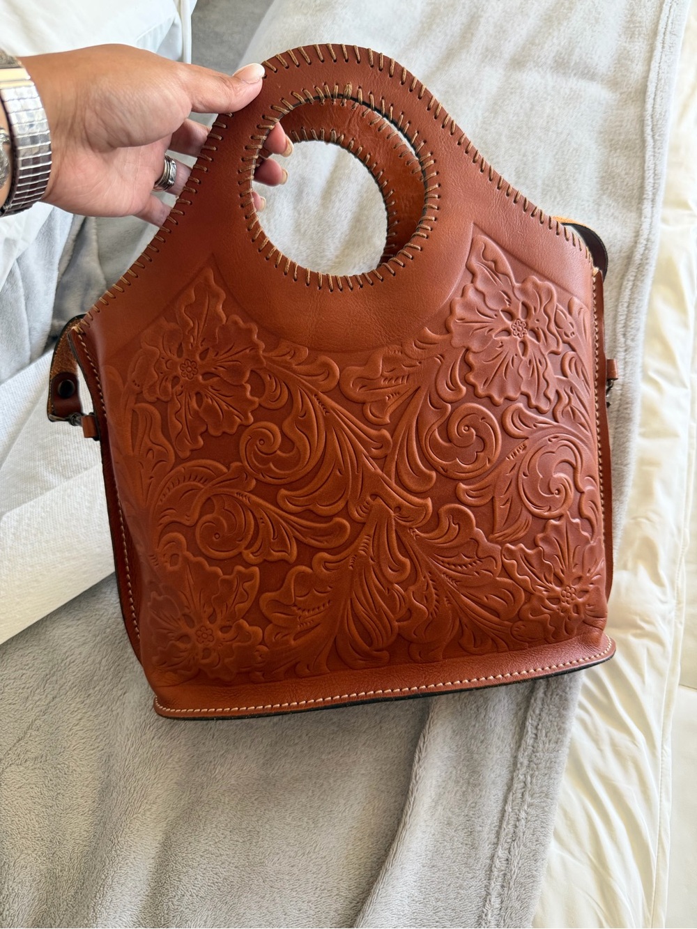 Patricia Nash Embossed Floral Leather Tote - Brown